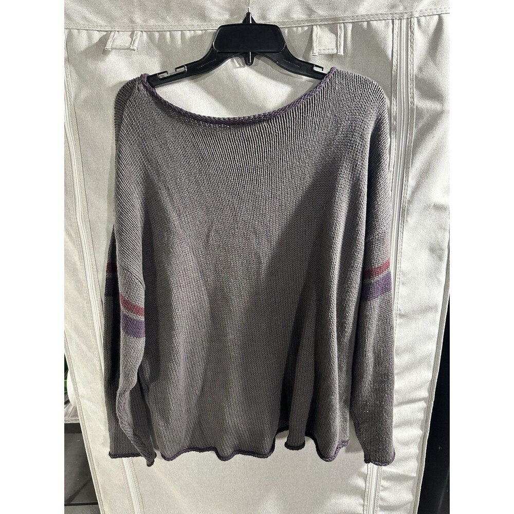 Natural Life Gray Knit Scoop Neck Relaxed Fit Sweater Size Medium Striped Trim - Picture 7 of 7